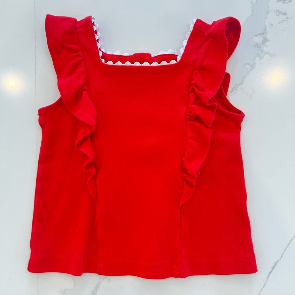 Janie and Jack Ric‎ Rac Trim Top in Vibrant Red, 3T - Picture 2 of 6